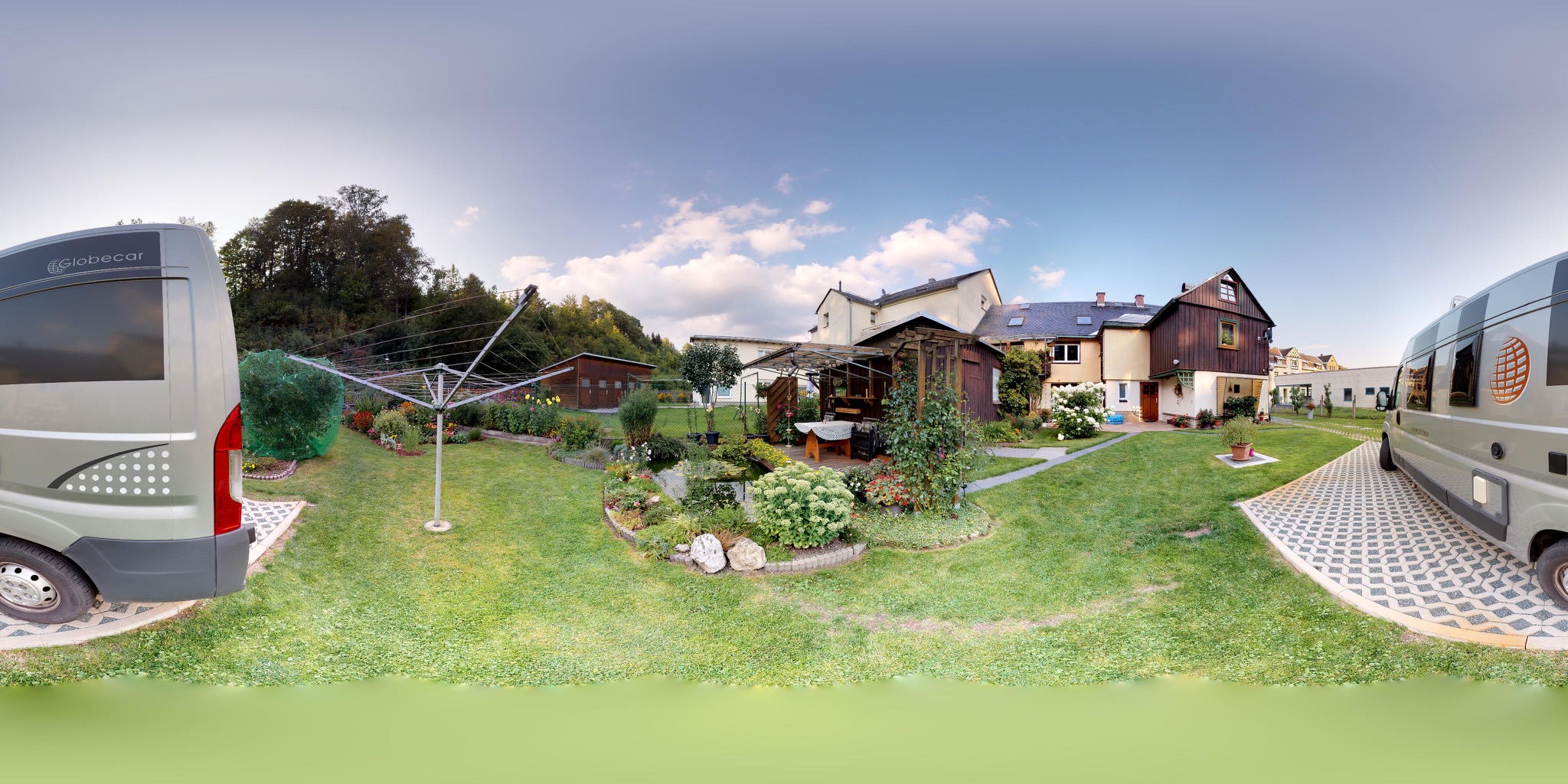 360°-Panorama des Gartens der Ferienwohnungen Wild in Klingenthal